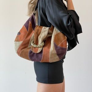 Suede patchwork shoulder bag